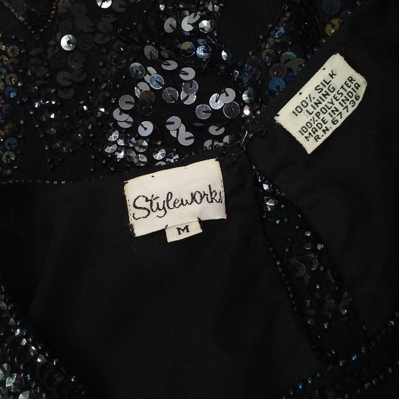 Vintage 80s Silk Sequin Beaded Crew-T Top Lady-M Keyhole SSL Bling Glam Metallic - Picture 10 of 10